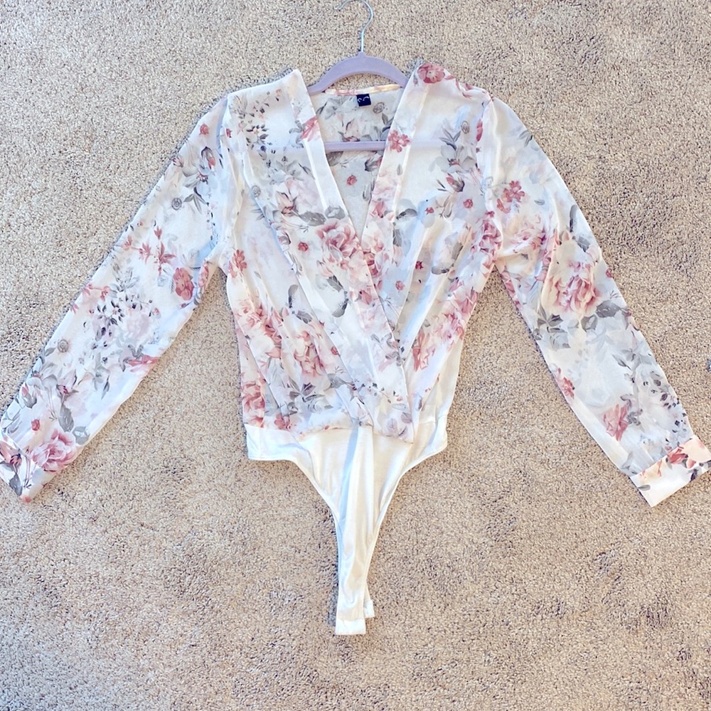 Windsor sheer white floral bodysuit with tank
